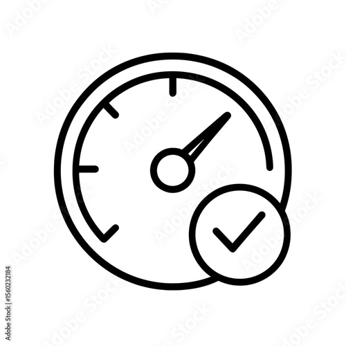 Speedometer with checkmark icon representing performance goals – outline