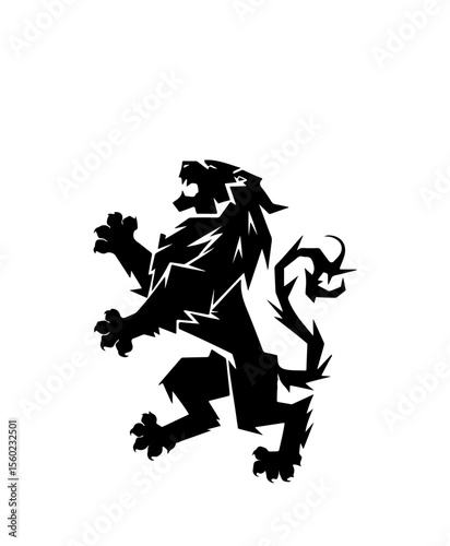 Royal heraldic lions. Black silhouette of rampant lion and griffins for logo or coat of arms. Premium wild animal crest symbols.	
