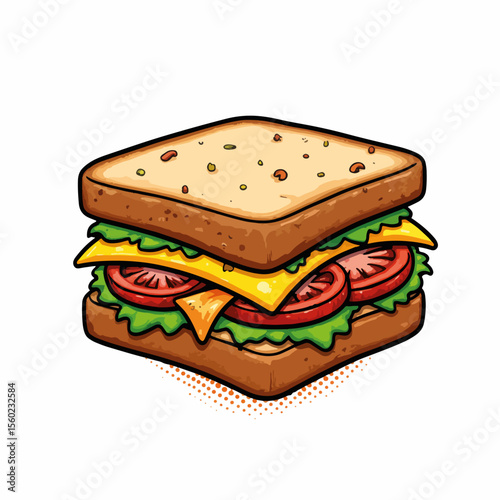 Delicious sandwich with fresh ingredients like tomato, lettuce and cheese on white background. Sandwich is an appetizing and nutritious meal option that includes toasted bread.