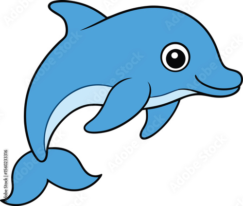 Adorable Cartoon Dolphin Illustration Leaping Aquatic Mammal