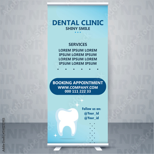 Dentist- Dental clinics roll up banners, light blue background, editable, eps format and custom design