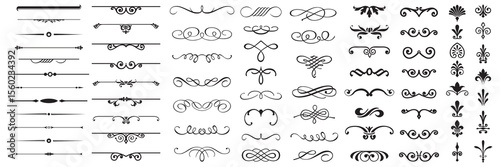 Set or collection of vector filigree flourishes for design. Decorative elements collection.