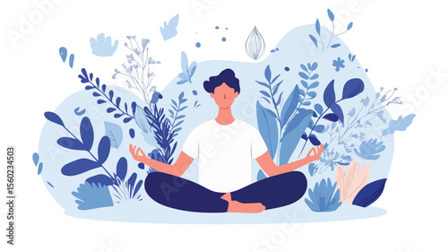 Man Practicing Yoga and Meditation Sitting Outdoors