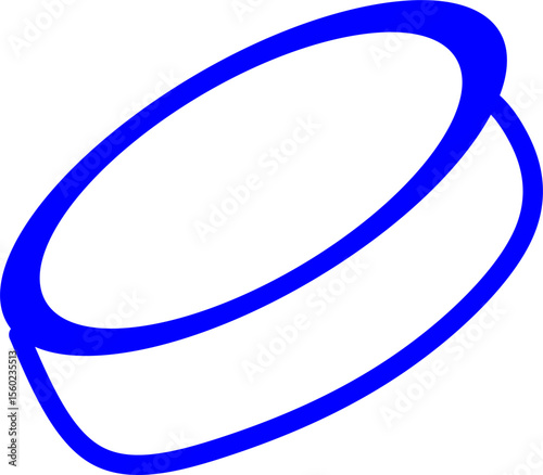 blue line icon of hockey puck in circle. Blue line icon of hockey sports theme in circle