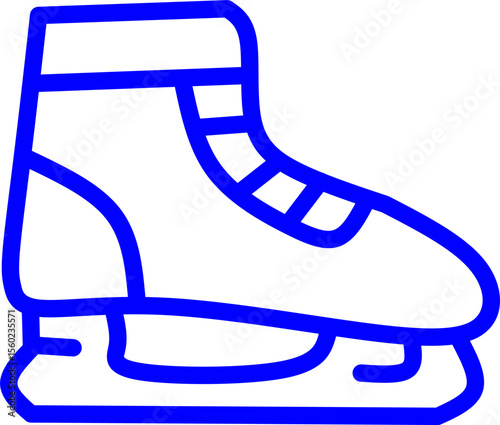 blue line icon of skates in circle. Blue line icon of hockey sports theme in circle