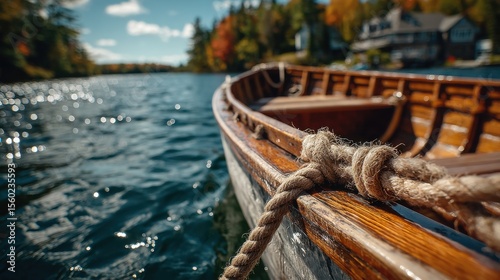 Wallpaper Mural Zoom-in of boat rope and hull on lake water  Torontodigital.ca