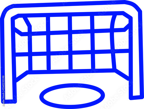 blue line icon of goal hockey in circle. Blue line icon of hockey sports theme in circle
