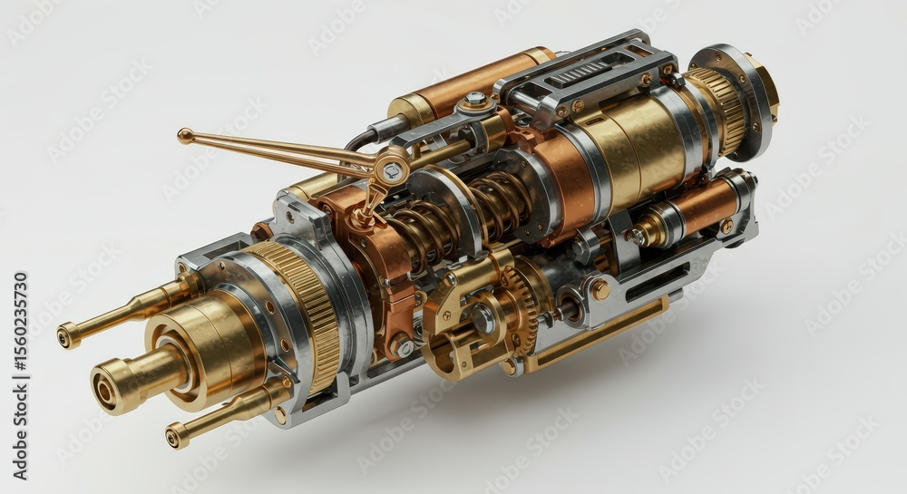 Naklejka premium Intricate Steampunk Engine: A 3D Render of a Complex Mechanical Device
