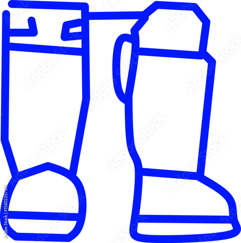 blue line icon of shin guards in circle. Blue line icon of hockey sports theme in circle