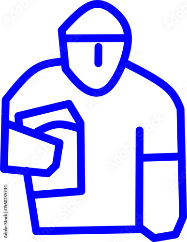blue line icon of goaltender mask in circle. Blue line icon of hockey sports theme in circle