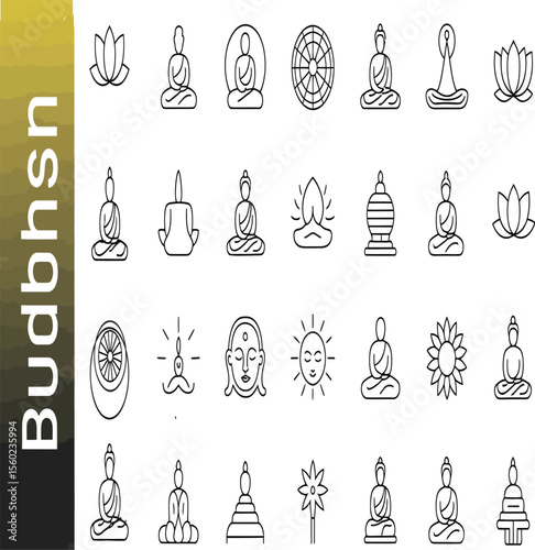 Explore a collection of peaceful Buddhism icons, perfect for designing logos, website elements, or spiritual themed graphics to promote enlightenment.