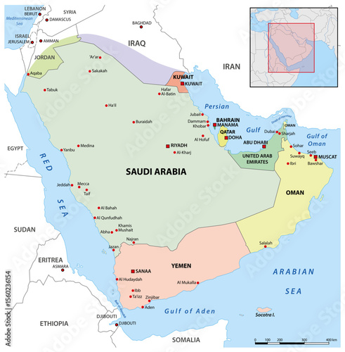 Map of the states on the Arabian Peninsula