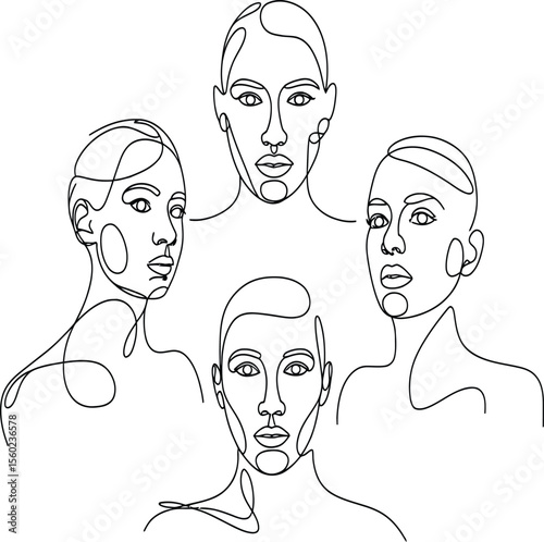 Elegant faces design showcasing minimalist line art, suitable for branding, posters, and aesthetic presentations portraying abstract portraits.