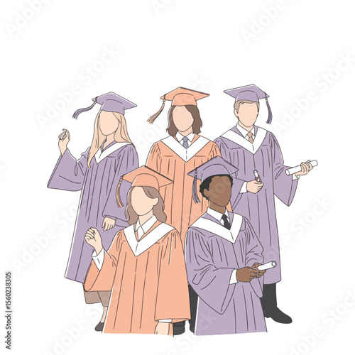 Vector of male and female graduates in their graduation uniforms