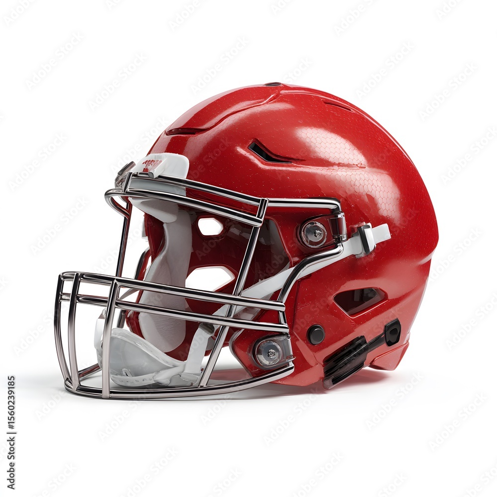 Fototapeta premium Red football helmet professional sports gear for protection and safety equipment for athletes game day