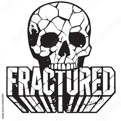 Vector art of a fractured skull with the word fractured below