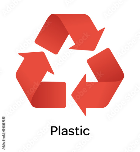 Recycle Plastic Icon: A bold red recycle symbol stands against a pristine background, visually emphasizing environmental responsibility and waste management.