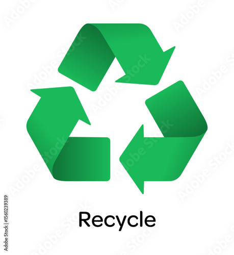 Green Recycling Symbol: The iconic green recycling symbol represents environmental responsibility and sustainability, a universal symbol of waste reduction and resource conservation.