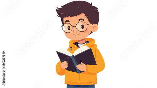 Smart School Boy Portrait with Eyeglasses and Book
