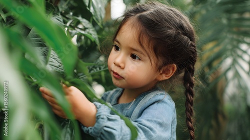 Wallpaper Mural Stock photo of cute little girl with braids exploring nature and plants in a green garden setting Torontodigital.ca