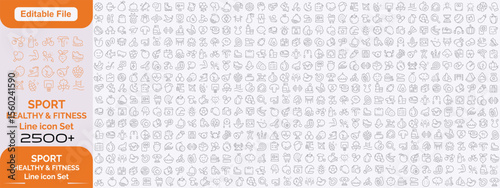 Sport, Healthy and Fitness linear icon collection. Big set of 2500+ Sport, Healthy and Fitness icons. Thin line icons collection. Line icon set..