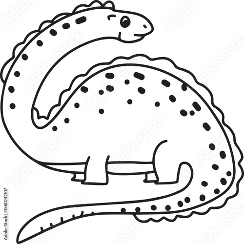 Cute Dinosaur Coloring Page Vector – Fun Black and White Cartoon for Kids