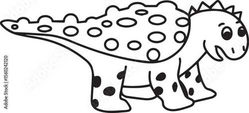 Cute Dinosaur Coloring Page Vector – Fun Black and White Cartoon for Kids