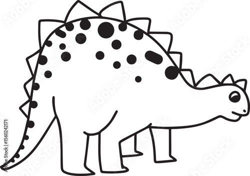 Cute Dinosaur Coloring Page Vector – Fun Black and White Cartoon for Kids
