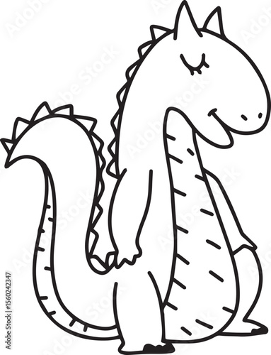 Cute Dinosaur Coloring Page Vector – Fun Black and White Cartoon for Kids