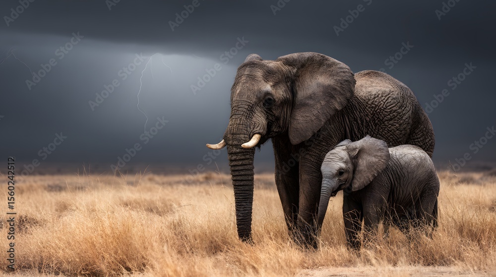 Obraz premium Explore african elephants in the wild mother and baby elephant on the savanna safari wildlife photo