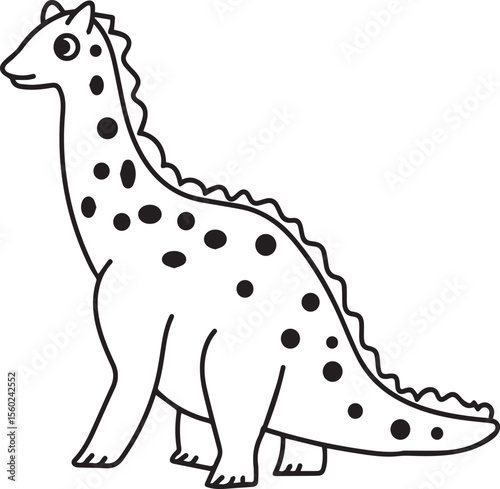 Cute Dinosaur Coloring Page Vector – Fun Black and White Cartoon for Kids