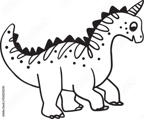 Cute Dinosaur Coloring Page Vector – Fun Black and White Cartoon for Kids