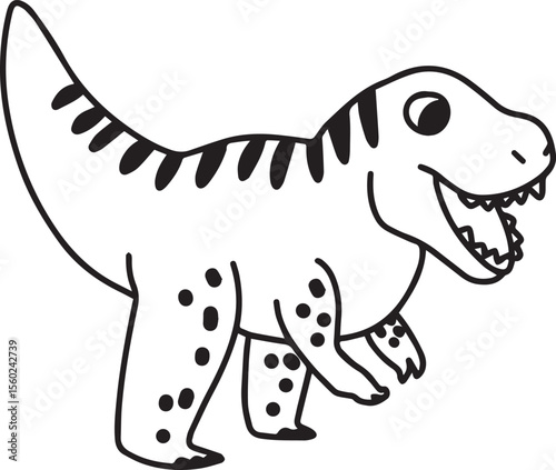 Cute Dinosaur Coloring Page Vector – Fun Black and White Cartoon for Kids
