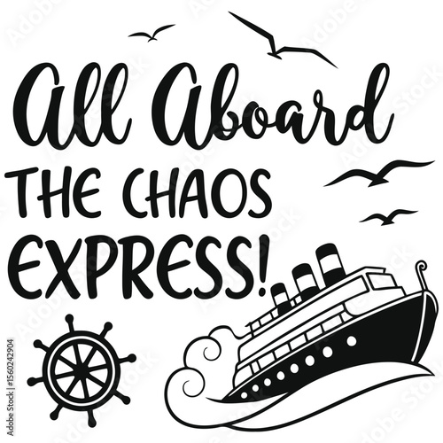 All Aboard the Chaos Express family cruise vector illustration