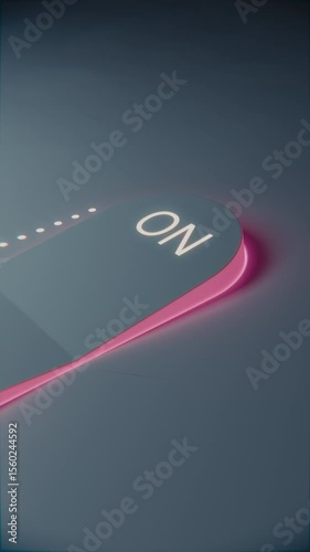 3D looped vertical toggle switch cycling on and off with pink glow, minimal white plastic surface, abstract choice and decision concept.