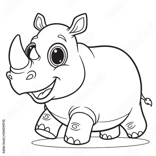 Adorable Baby Rhino Coloring Page Cute Cartoon Illustration