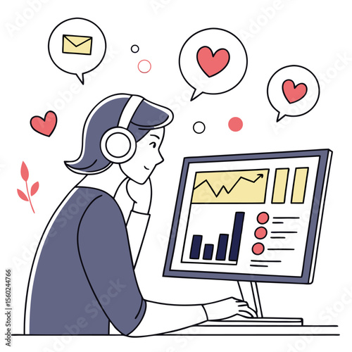 Engaged Person Watching Webinar Charts and Slides Online