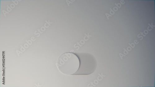 3D looped toggle switch sliding on and off with pink glow, minimal white plastic surface, choice and decision abstract concept.