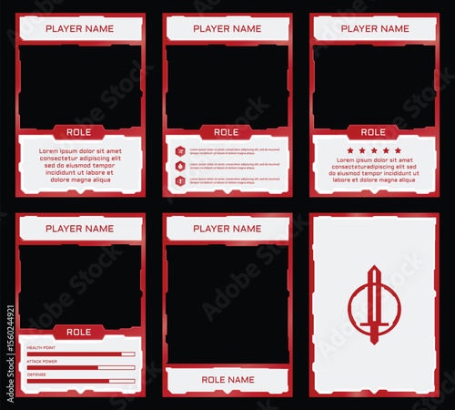 complete game card template with brave knight theme and red and white color combination, for ui game, trading card game, and player collection card purposes. available with 10 eps files