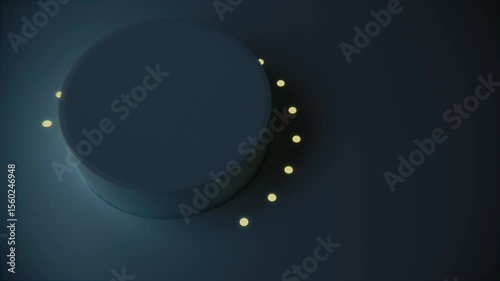 3D looped knob turning with ambient light dimming and yellow indicator lights turning on, clean minimal UI control concept.