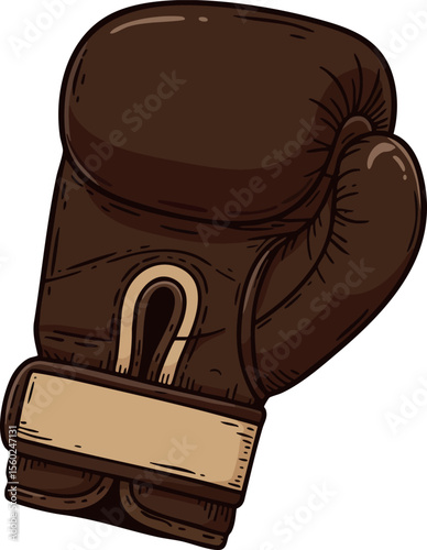 Brown vintage boxing glove with velcro strap vector illustration design for sport and fitness equipment use