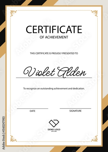 Certificate of Achievement – Black and Gold Geometric Portrait version