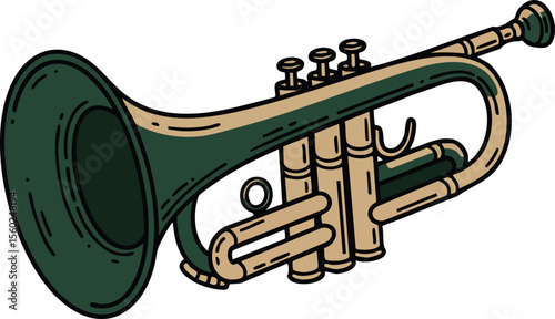 Vintage trumpet musical instrument vector illustration with green and beige colors detailed design