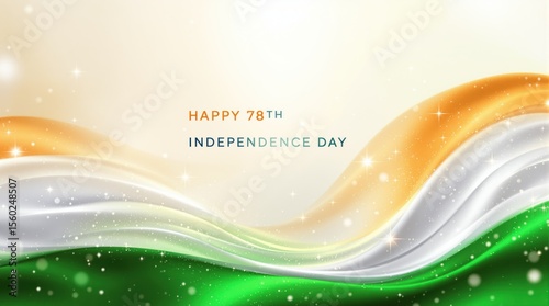 Waving Indian Flag Colors with Celebratory Text