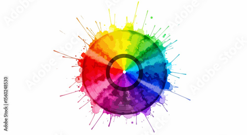 Watercolor Vinyl Record with Artistic Color Splash