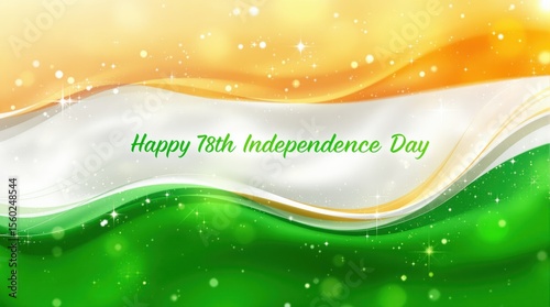 Waves of Indian Tricolor Flag with Independence Day Greeting