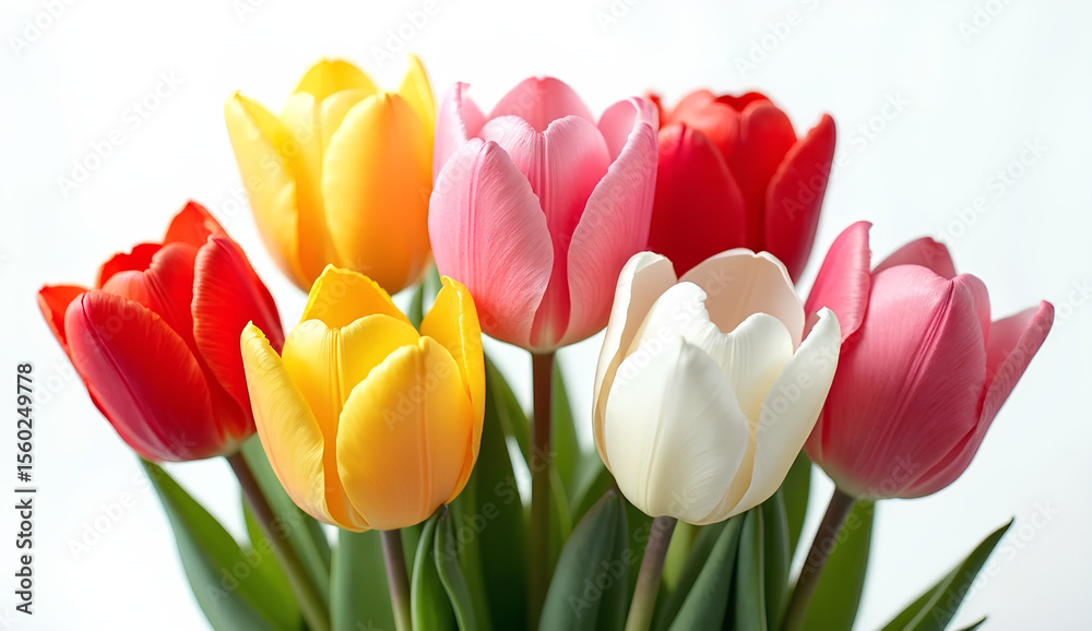 Obraz premium Fresh tulips with green leaves
