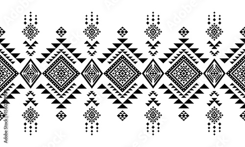 Southwest Native seamless pattern ethnic tribal Aztec geometric Navajo Native American fabric black and white design vector for textile print