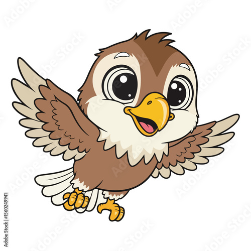 Adorable Baby Bird Illustration Soaring Cartoon Bird Clipart