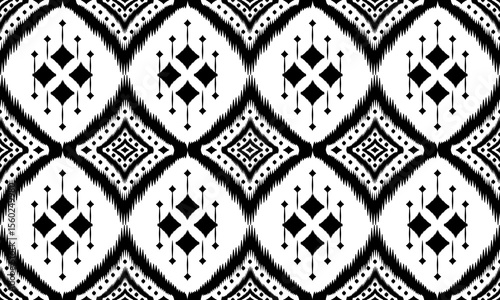 Ikat Southwest Native seamless pattern ethnic tribal Aztec geometric Navajo Native American fabric black and white design vector for textile print